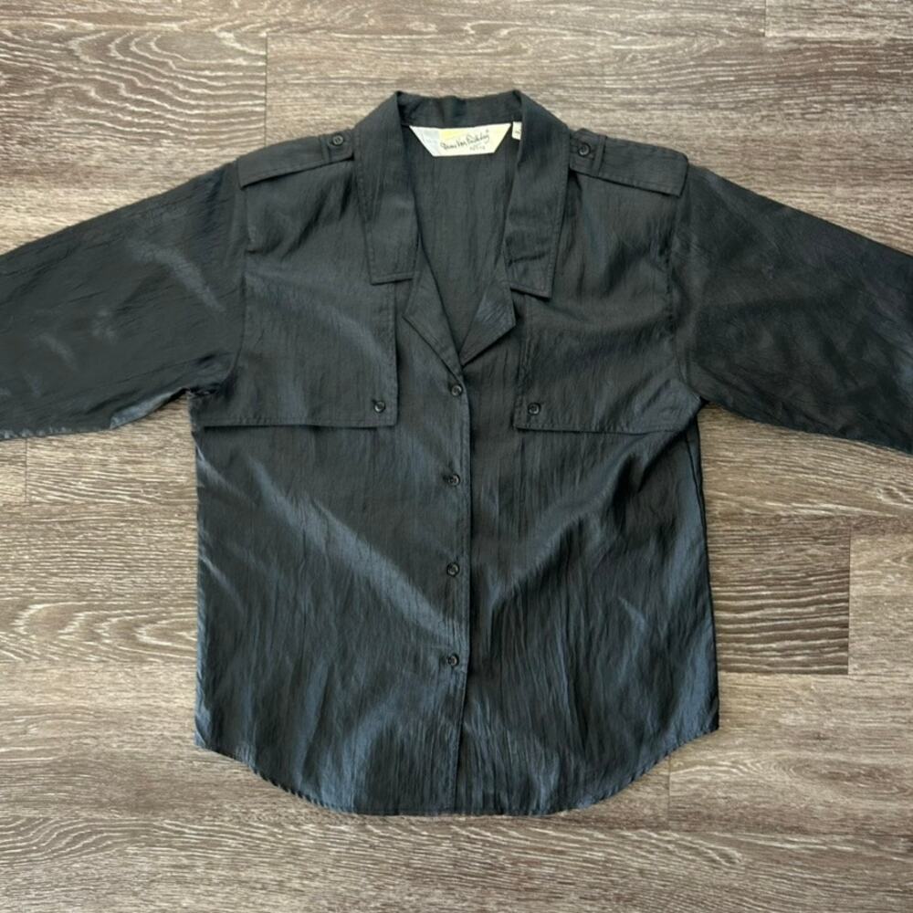 Vintage DVF Black Utility Blouse Size 10 Petite Button Down Top Y2K‎ Minimalist - Picture 2 of 16